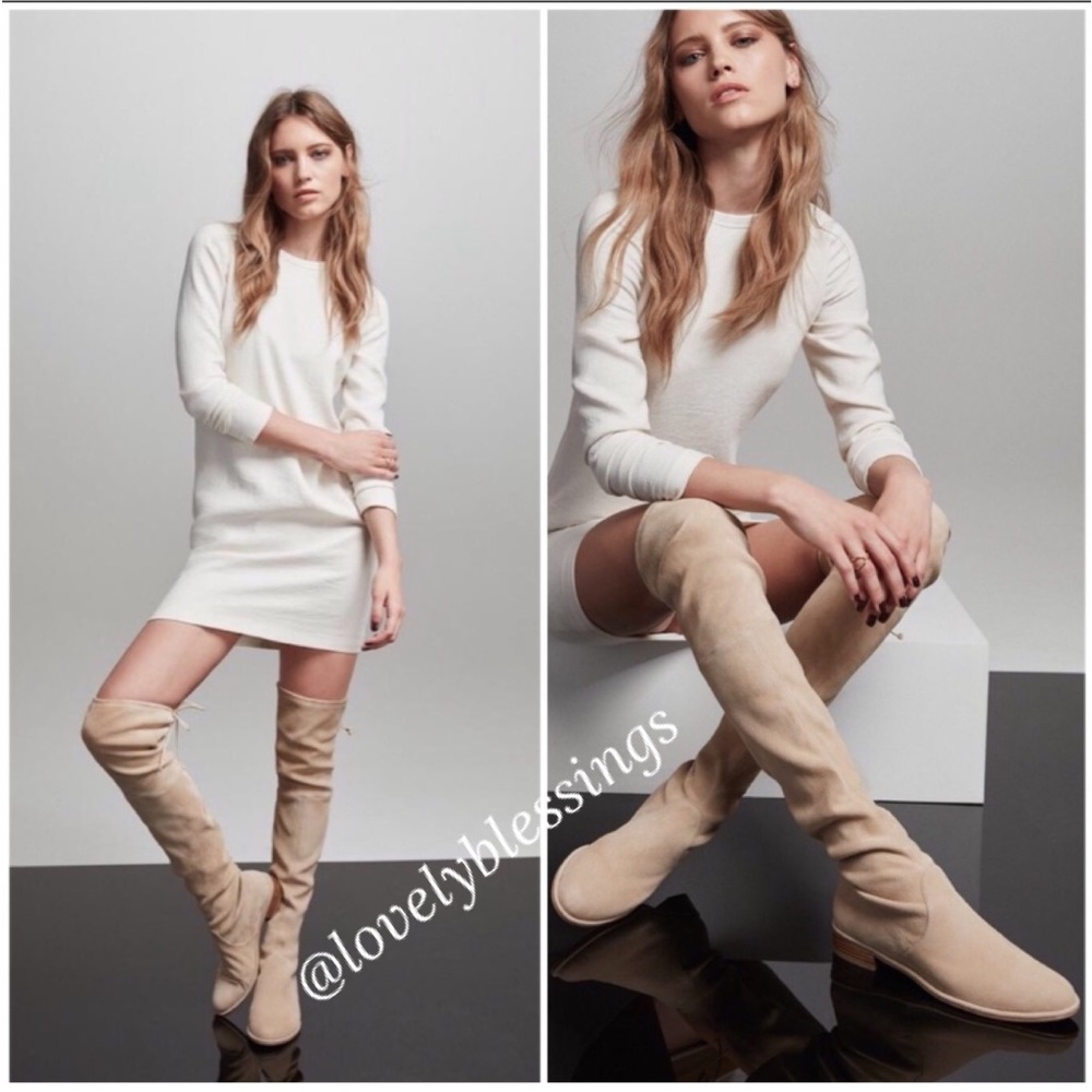Over the Knee Suede Boots Sexy Knee High Low Heel Tan Taupe Brown Womens Size 7